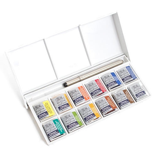 Winsor & Newton, Cotman, Watercolor, 1/2 Pan, 14 Color, Set, Brush